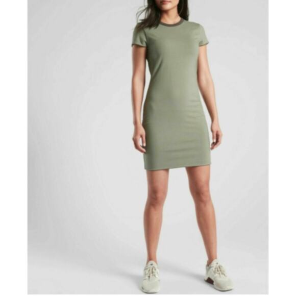 ATHLETA WOMEN'S light GREEN SHORT SLEEVE  DESTINA DRESS Sz XL cotton stretchy - Picture 1 of 8